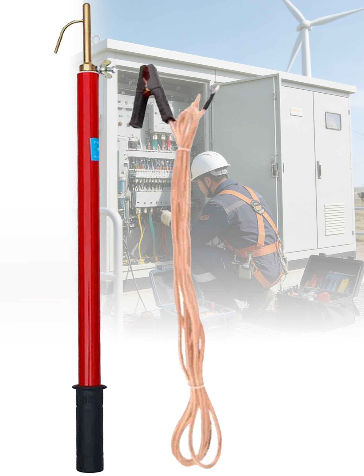 Varilla de Puesta a Tierra, pértiga telescópica aislada de Alta tensión, Varilla de Descarga de 10 kV-220 kV para líneas aéreas, Herramienta de Resistencia Directa, 2 m (4 Secciones), Equipo