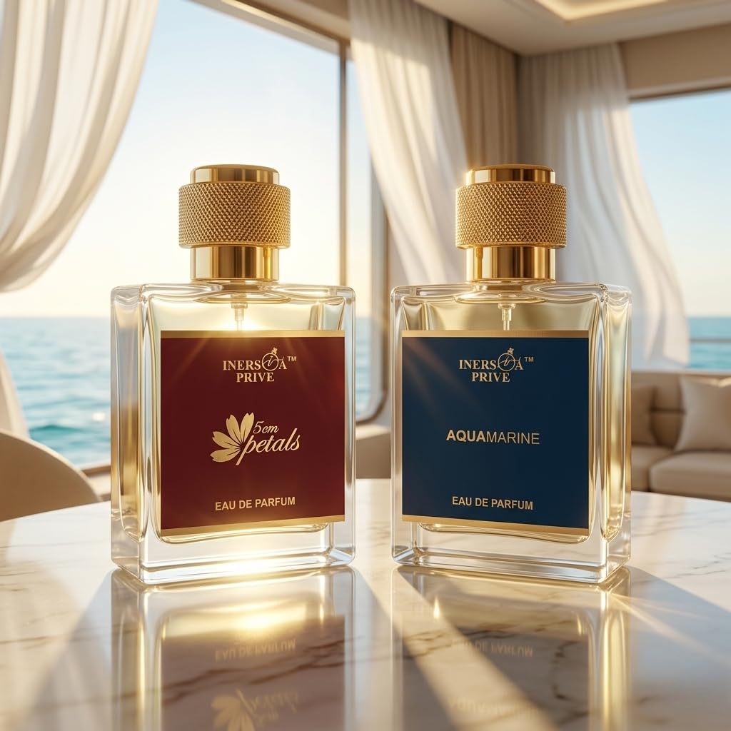 Aquamarine & 5 CM Petals Unisex Perfume for Men & Women 50ml Each | Long Lasting Eau De Parfum Combo | Fresh Aquatic & Floral Fragrance Inersia Prive | Bergamot, Marine Notes, Soft Petals Accord | Premium Luxury Scent | Daily Wear & Gift Set for Women & Men-image-13