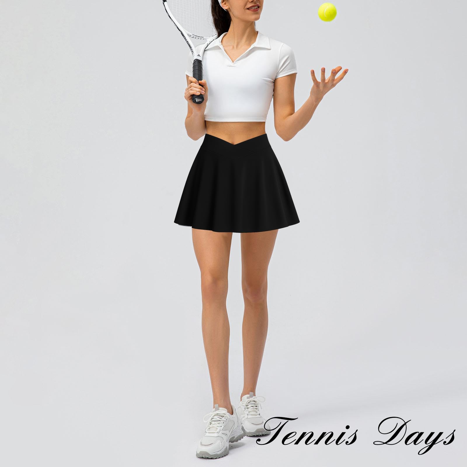 Jupe de Tennis Femme, Jupe Plissée Croisée à Taille Haute, Jupe Short avec Pantalon en Dessous et Poche, pour Golf, Yoga, Gym, Danse, Course, Cyclisme