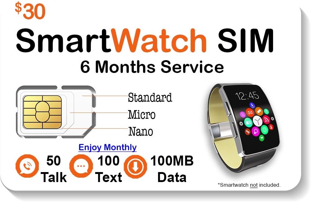 SpeedTalk Mobile Smart Watch SIM Card - Compatible with 5G 4G GSM Smartwatches and Wearables - 6 Months Service