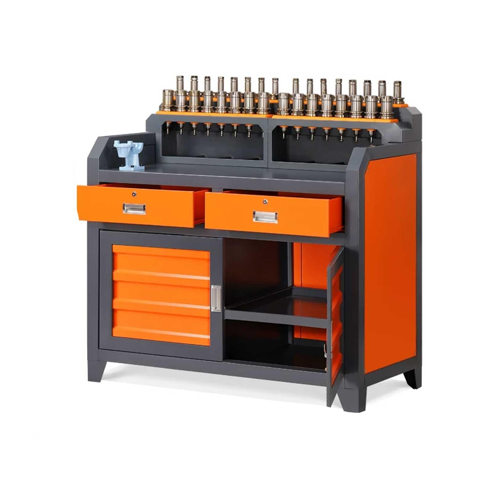 Multi-Tier Workbench Garage Tool Organizer Cabinet with Pegboard, Hanging Parts Bins, Shelves for Workshop, Home, Industrial Use(V)