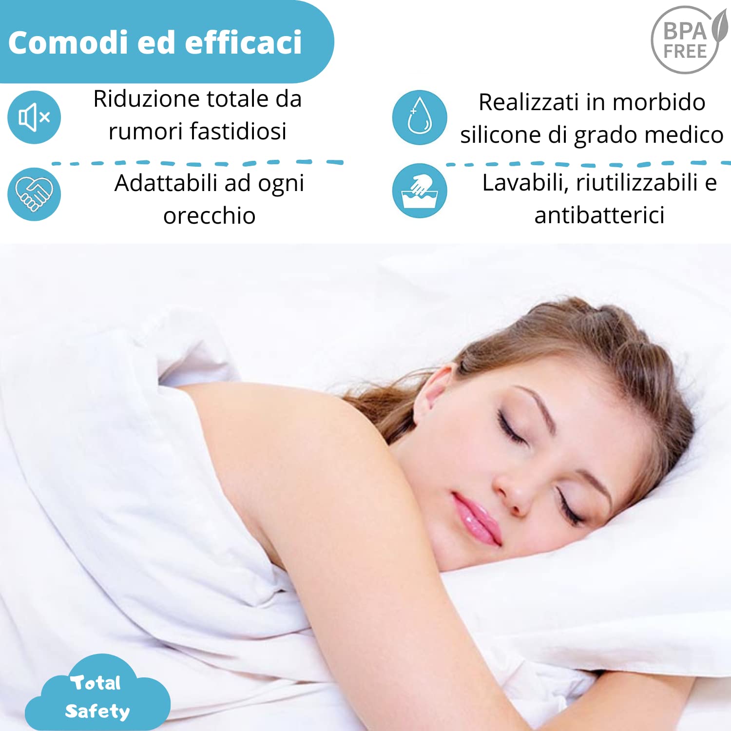 [6 Paia] Tappi Orecchie Per Dormire Universali Massima Qualità, Igiene, Riduzione Rumore Forti, Bloccano Russare, Isolanti, Insonorizzanti, Bambini, Antirumore, Adattabili DPI Professionali