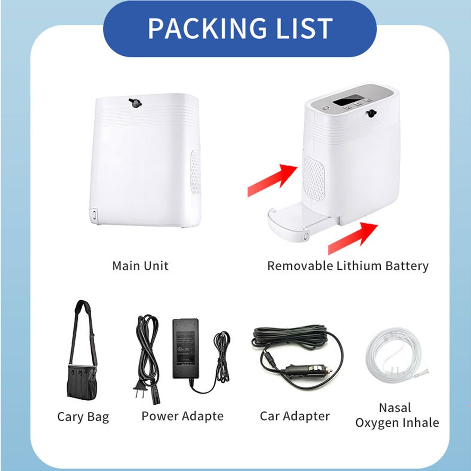 Concentratore di Ossigeno Portatile con Batteria Ricaricabile Rimovibile - Generatore di Ossigeno per Uso Domestico e di Viaggio, purificatore d'Aria dell'auto, Design Leggero e Compatto