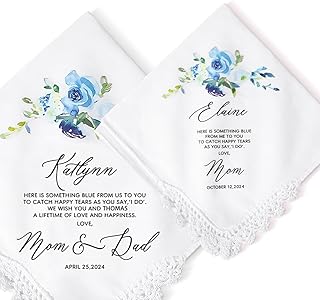 Personalized Wedding Gift - Custom Lace Handkerchief for Bride - 'Something Blue' Embroidered Hankie from Mom & Dad