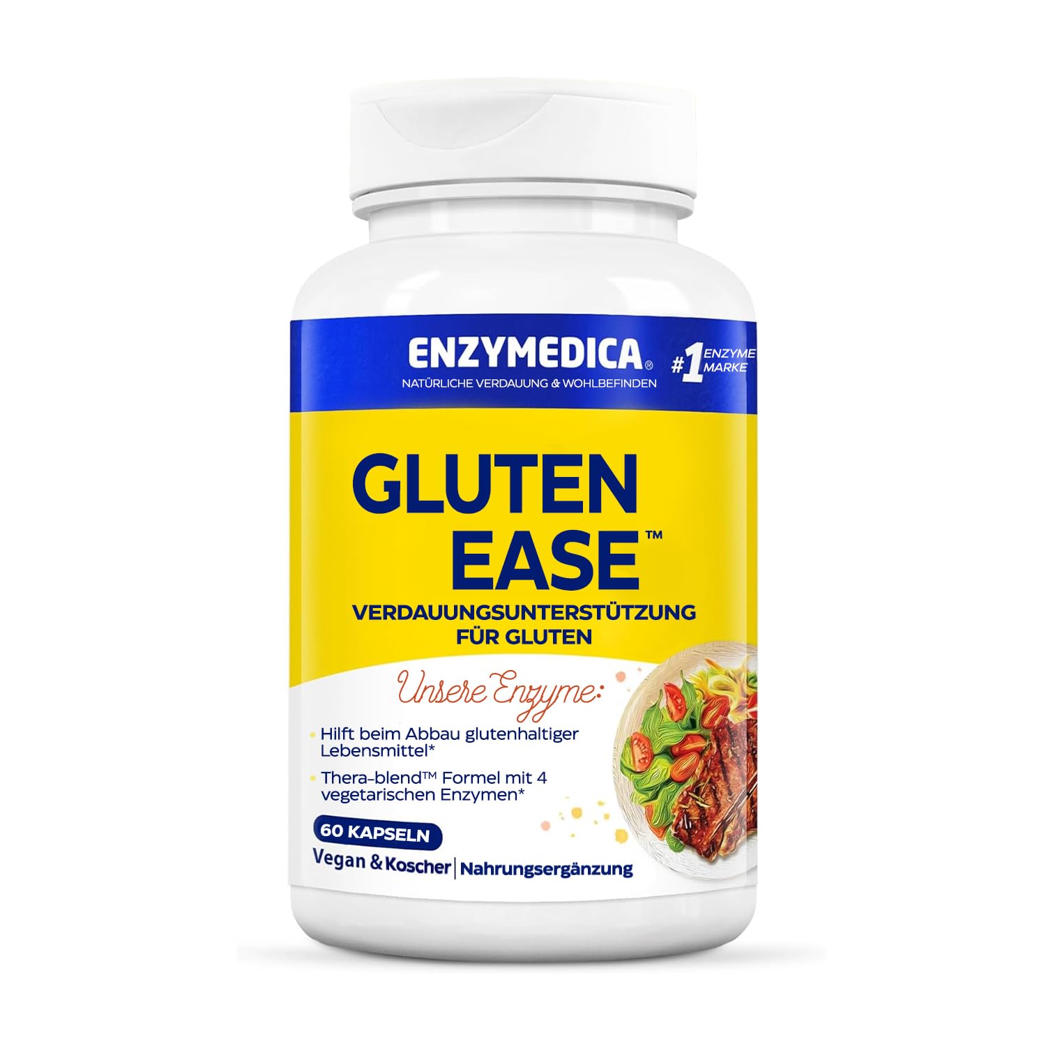Enzymedica - Glutenease, angezeigt gegen Gluten und Casein, die Gase und Blähungen reduziert, verbessert die Nährstoffaufnahme und Energie, vegetarisch, 60 Kapseln