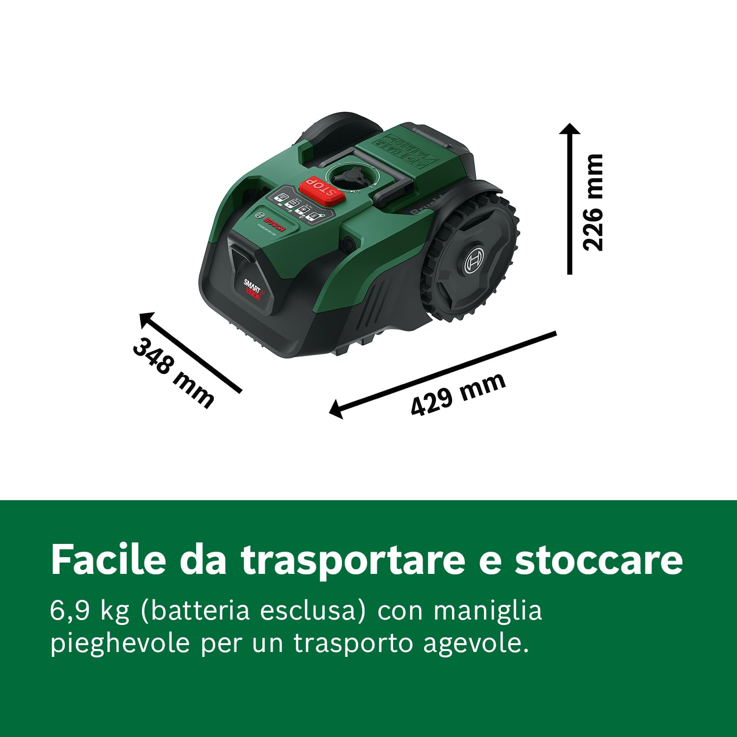 Bosch Robot rasaerba a batteria VISIMOW18V-200 | per prati fino a 200 m², larghezza taglio: 18 cm, altezza taglio: 20-60 mm, con lame ricambio, incl. batteria e caricatore