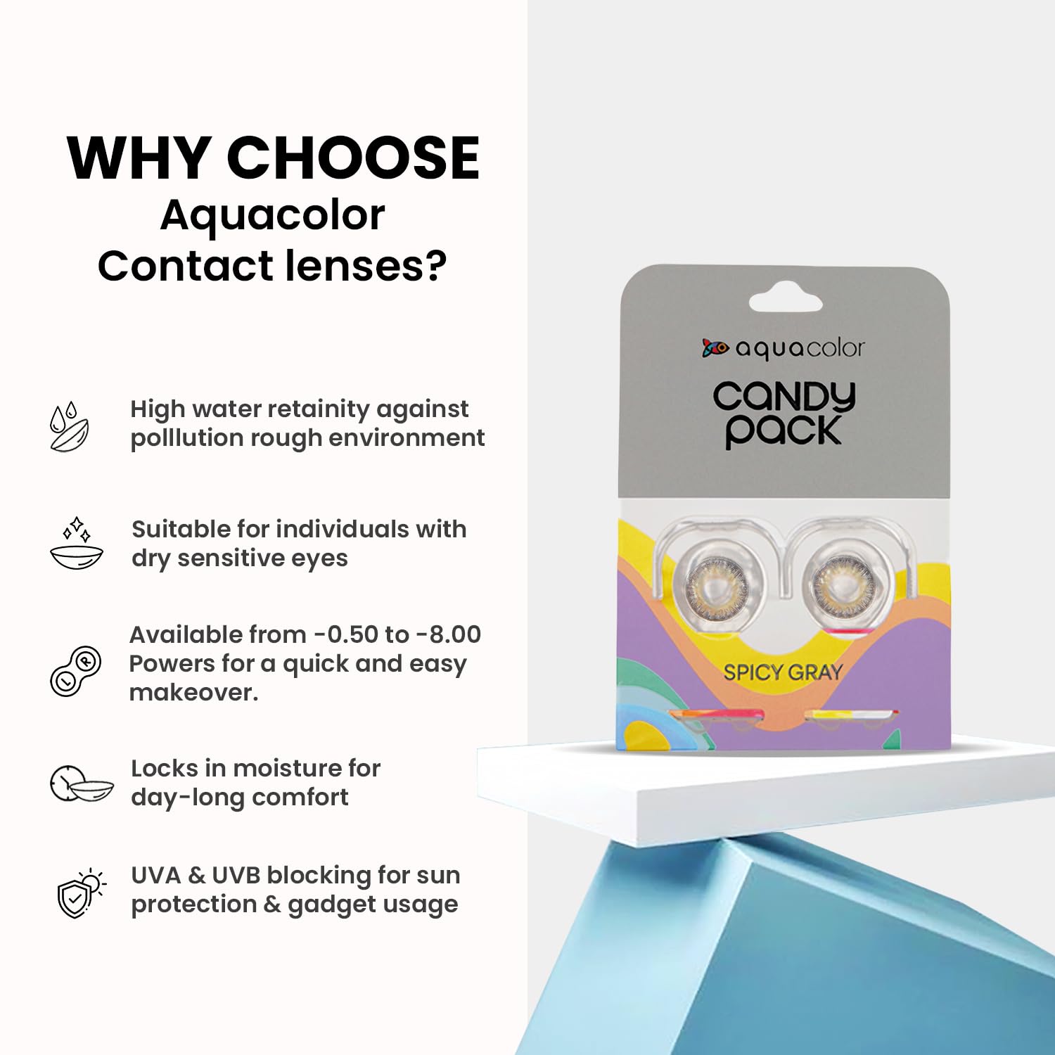 Aquacolor Spicy Grey Daily Disposable Candy Pack - 2 Lens Pack, Power(-2.5) - Image 7 thumbnail