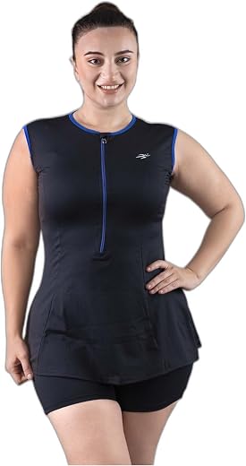 Keepfit Plus Size Black 2-Piece Zipper Padded Swimset for Women | Swimming Suit for Women