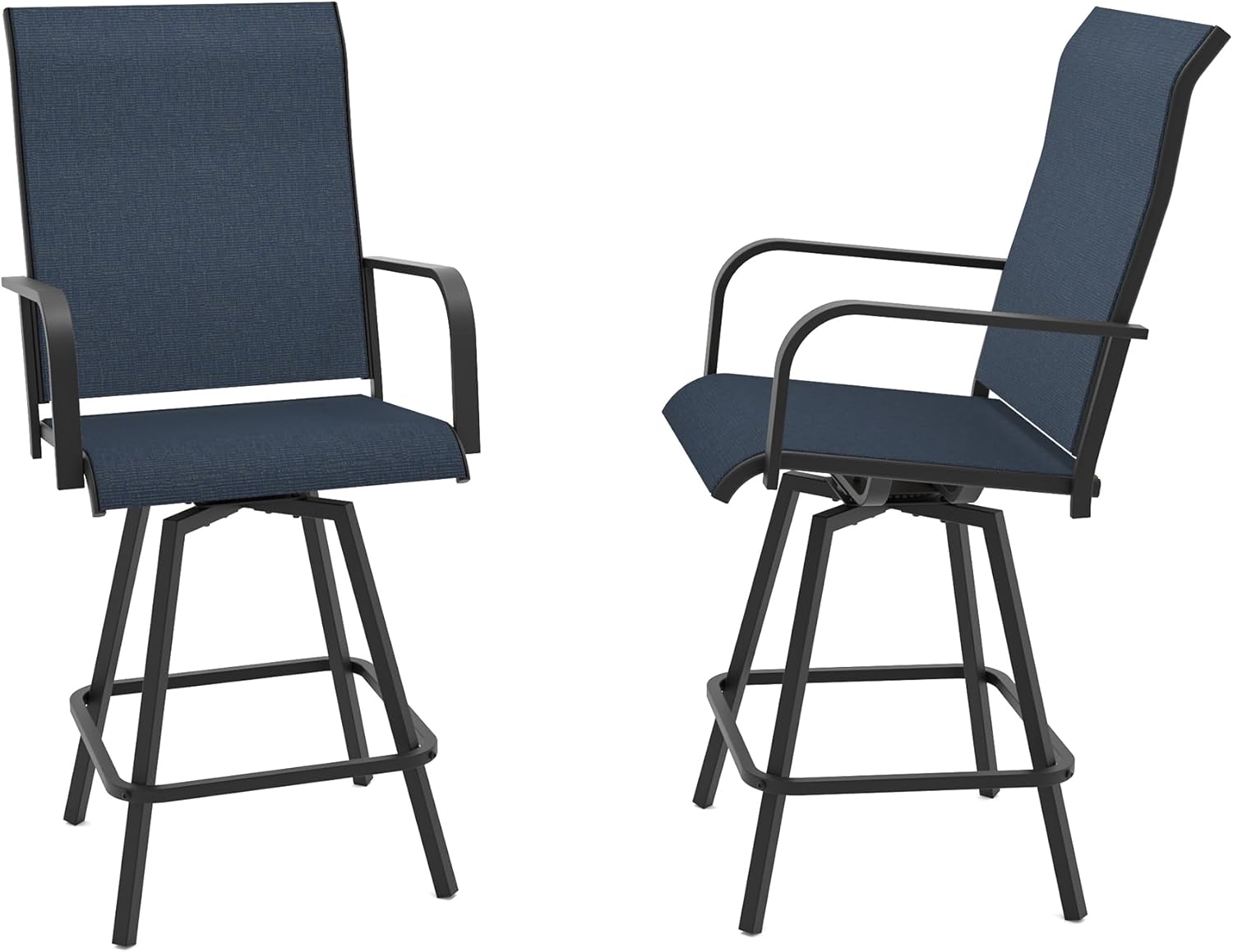 Outdoor Bar Stool Set of 2,Modern High Back Patio Pub Stools,28.4" Counter Height Chairs,360 Degrees Swivel Barstools for Kitchen Island Pub Bar Poolside,Blue