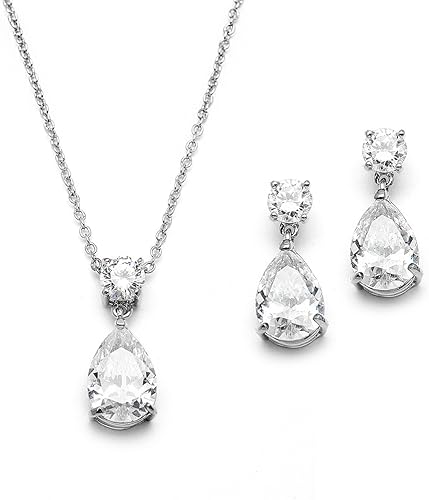 Mariell juego de collar y aretes de circonia cúbica en forma de pera para bodas joyas para damas de honor y novias