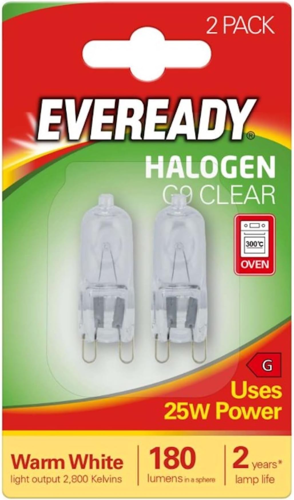 Mains Voltage G9 25W Halogen Capsule Bulb Lamp 2 Pack