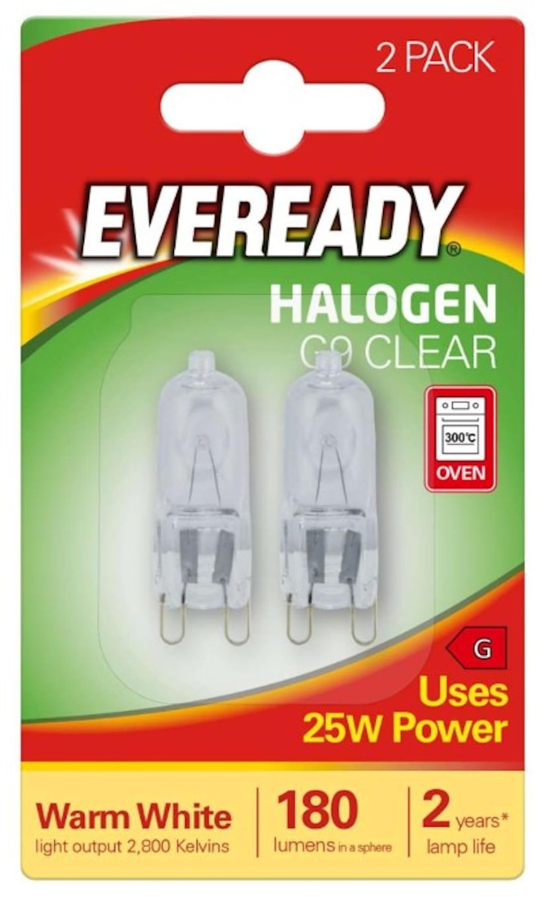 Eveready Mains Voltage G9 25W Halogen Capsule Bulb Lamp 2 Pack