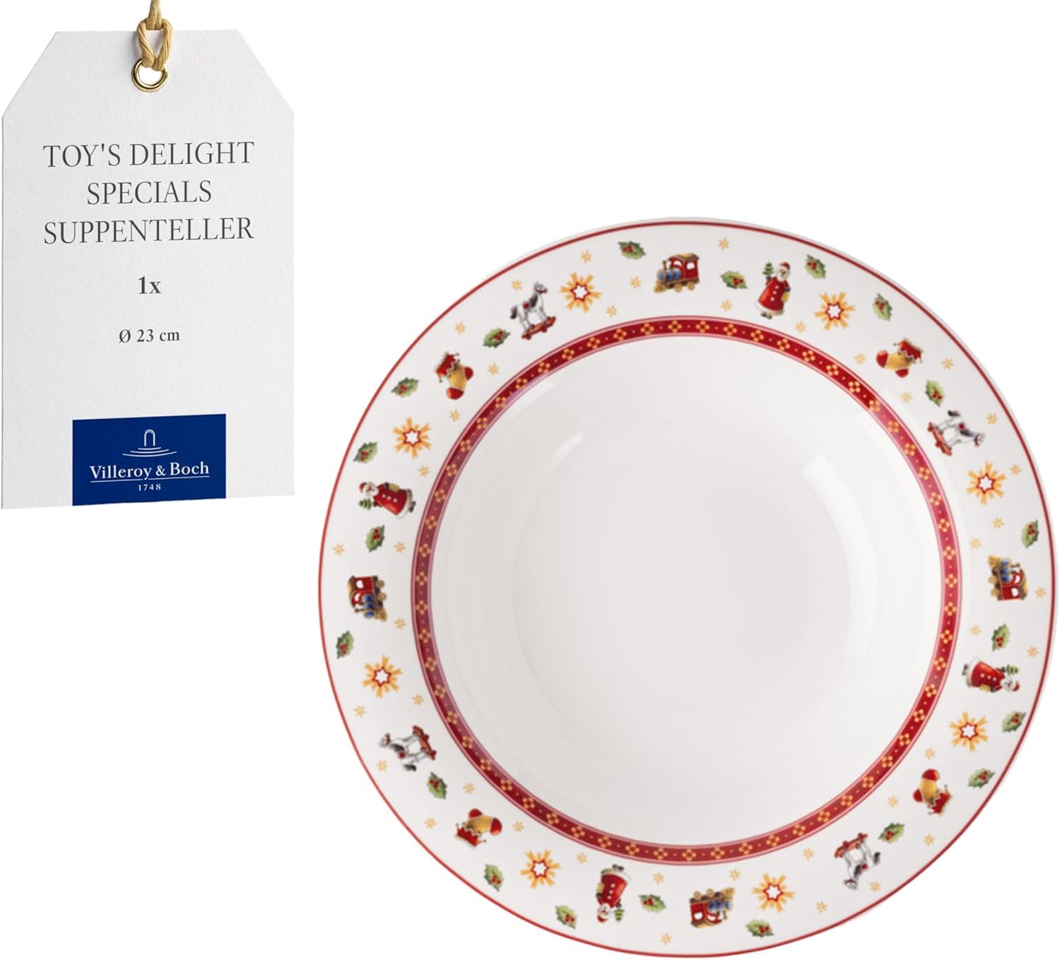 Villeroy & Boch Toy's Delight Specials Soup Plate - Deep Dish for Soups, Salads and Pasta - Christmas Tableware, 23 cm Ø, Porcelain, Dishwasher and Microwave-Safe, White/Red
