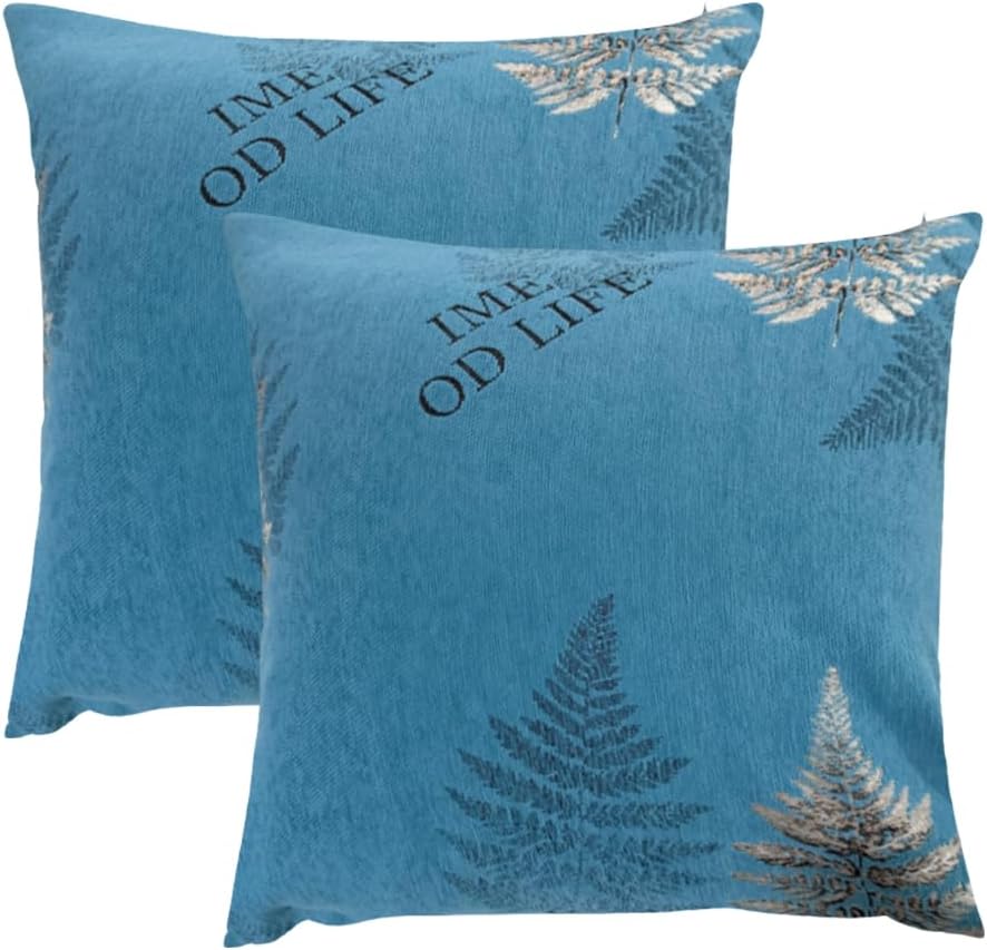 NIDITW Set of 2 Soft Luxurious Blue Chenille Throw Pillow Cover 18x18 Inches Birthday Gift Blessed Tree Leaves Plant Square Cushion Case for Sofa Bed Farmhouse Home Decor (Blue)