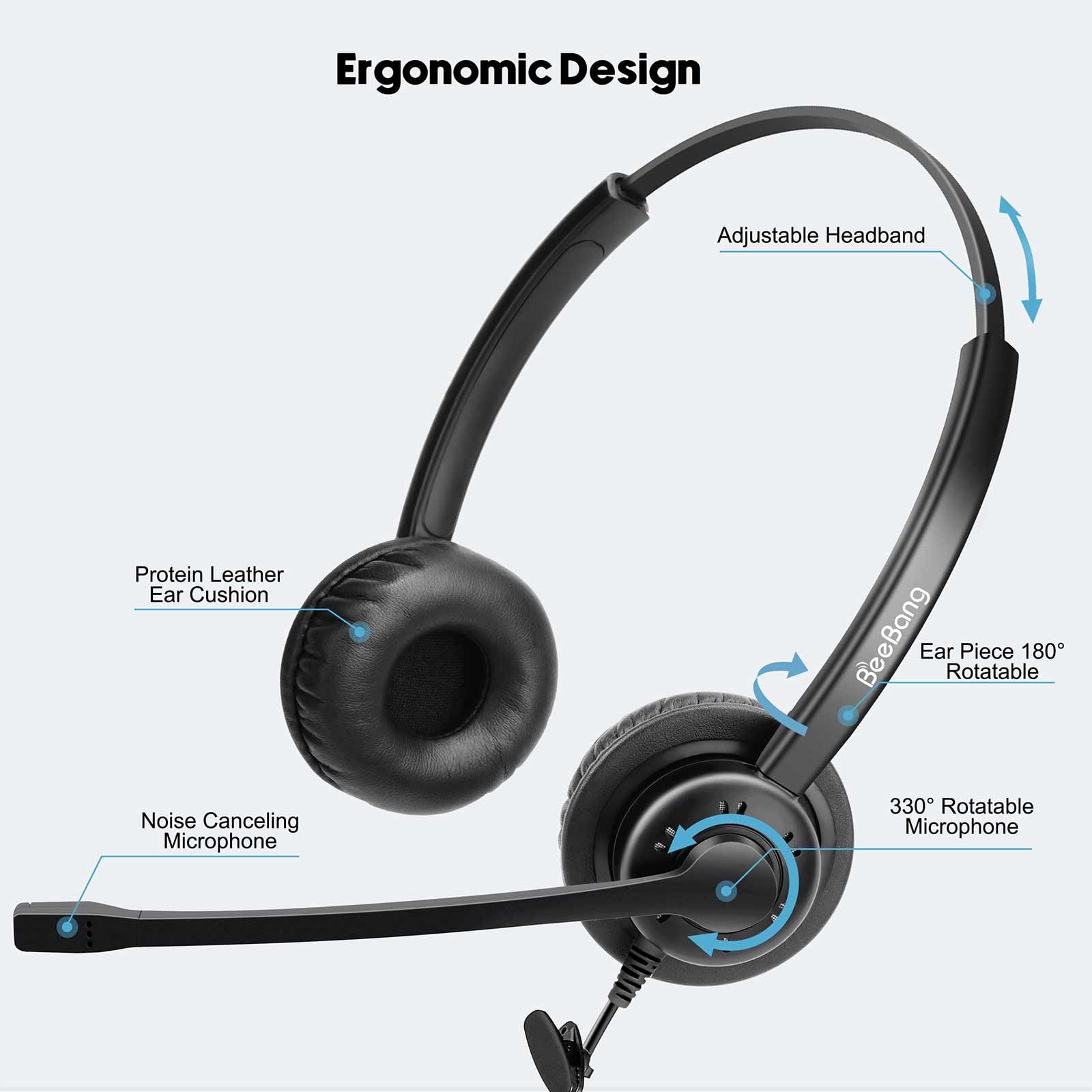 Noise Cancelling Office Headset Wantek RJ9 Mono Telephone Headset