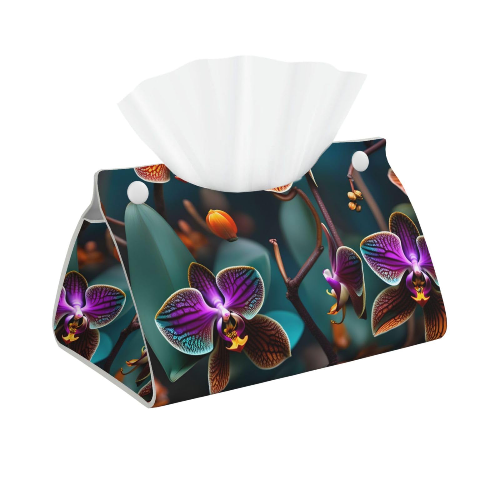 Teal And Orange Orchid Print Long Tissue Box Cover Tissue Dispenser Box For Living Room, Office, Car, Bathroom