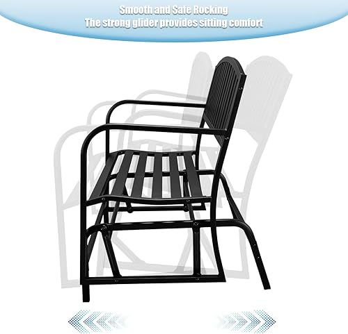 Miniatura 4 de VINGLI Banco deslizante para exteriores de 50 pulgadas marco de acero fundido banco oscilante para patio exterior porche patio jardín decoración de