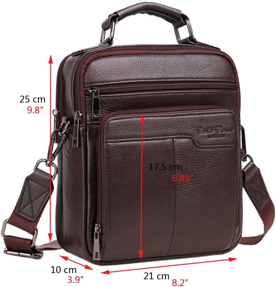 Hebetag Small Leather Shoulder Bag Crossbody Pack for Men Outdoor Travel Business - Image 7