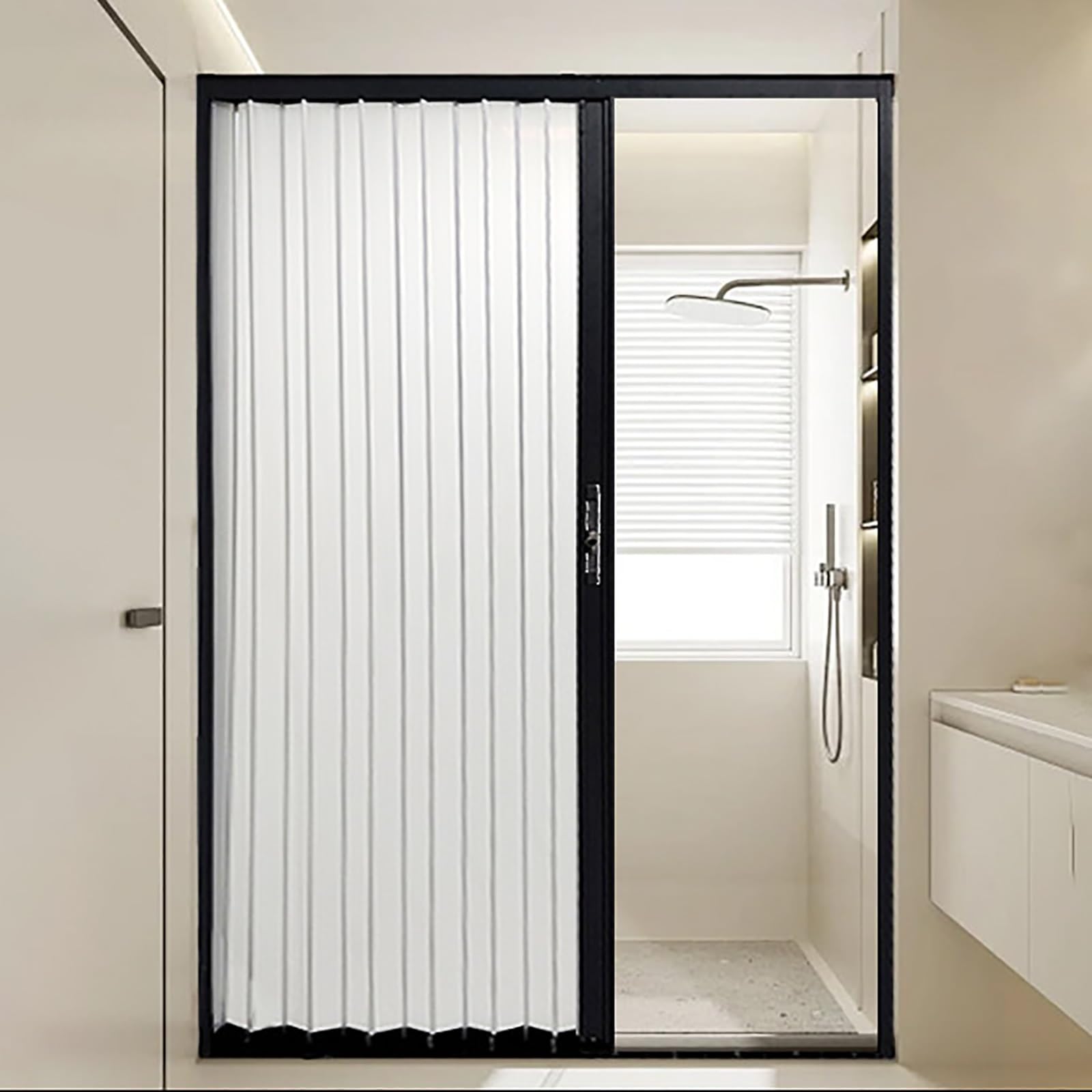 Mlyaye One Color Concertina Foldable Door Frosted Glass Folding Sliding Door For Bathroom, Lockable Customizable Size Multifold Bifold Closet Doors, Interior Privacy Room Divider(47X79inch/120X200cm)