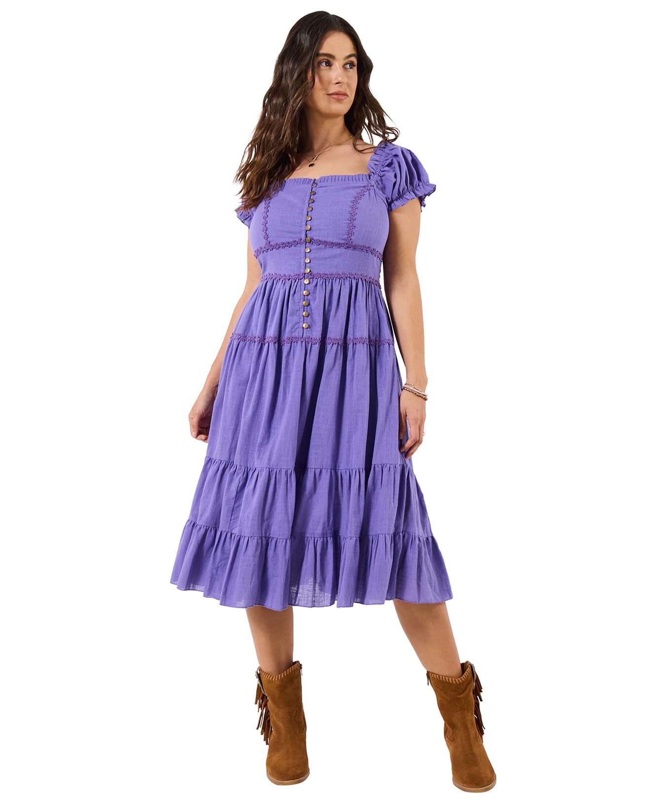 Joe Browns Women's Floaty Feminine Sweetheart Neckline Dress in Purple | Size: 8