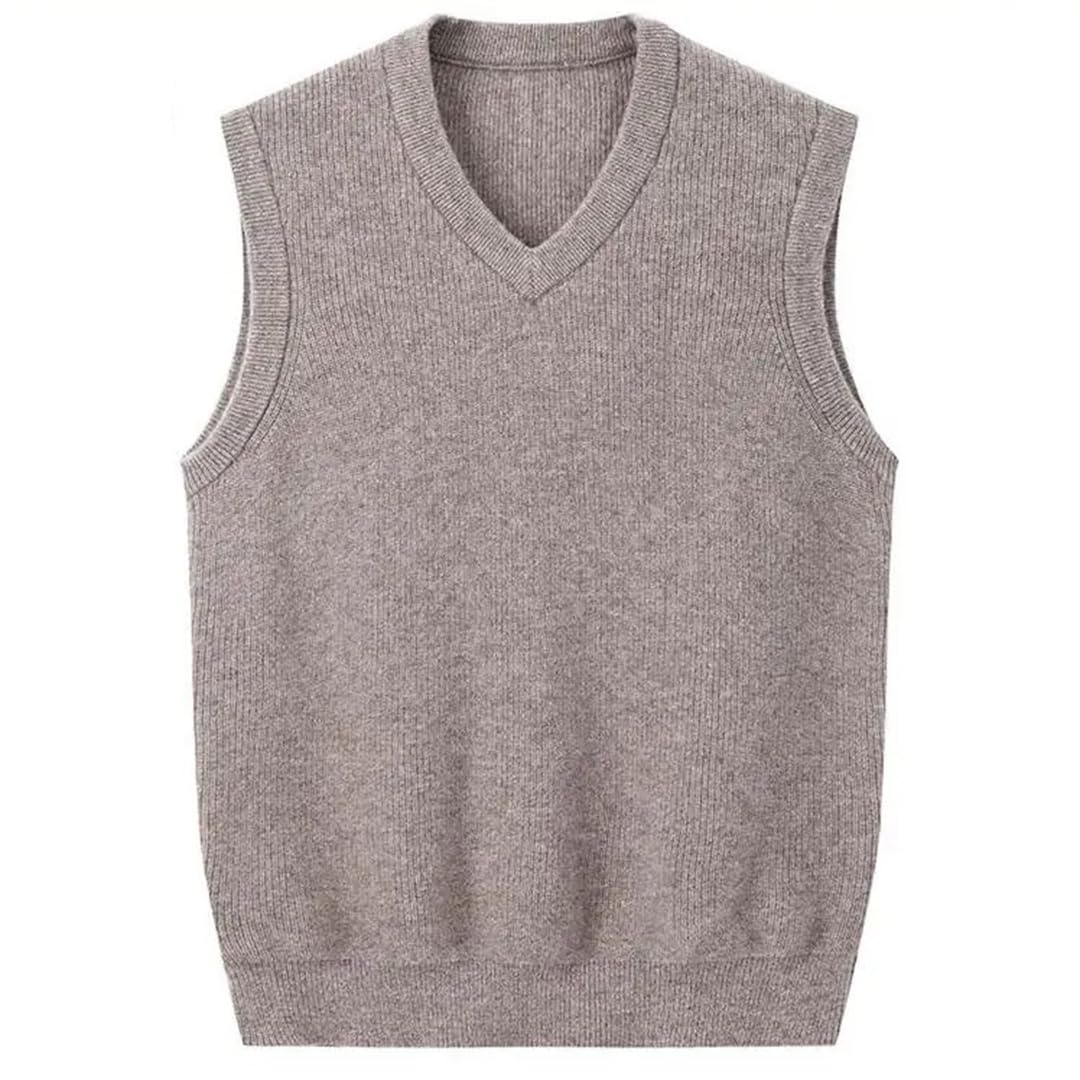 Chaleco de invierno para hombre, de cachemira, grueso, cuello en V, chaleco de punto sin mangas