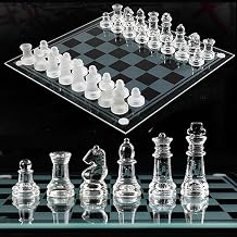 Frosted Glass Chess Set, Solid Crystal Chess Pieces with Padded Bottom, Durable Board for Adults, International Glass Chess Game 20 x 20cm