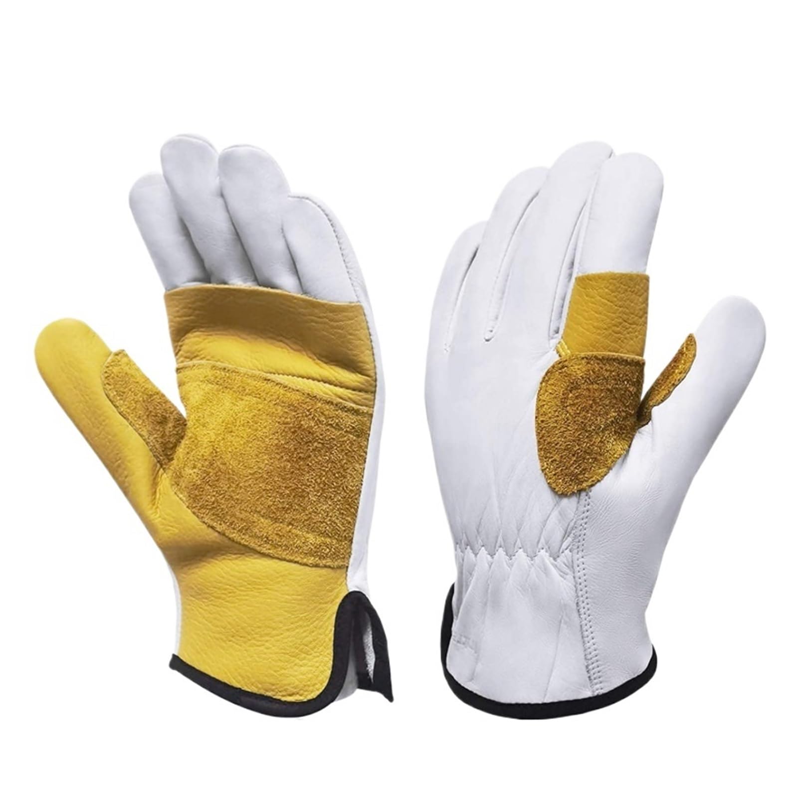 Genérico Guantes de Seguridad para Escalada, Compatible con XYEHS, S M L XL | 1 par, piel de cabra y piel de vaca, resistente al agua, palma reforzada, blanco y amarillo