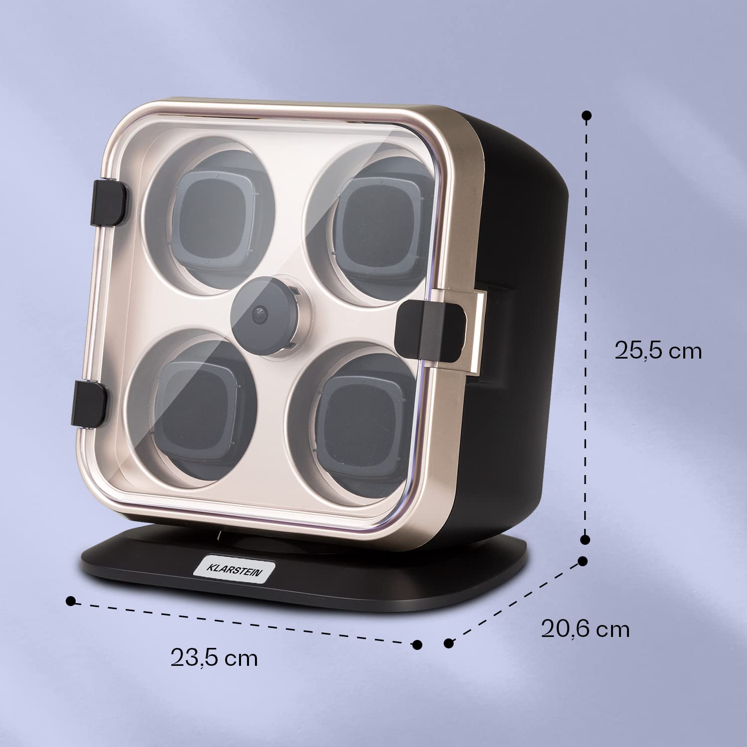 KLARSTEIN Scatola del Tempo per 4 Orologi, Carica Orologi Automatici con Vetrina in Acrilico, Porta Orologi Automatici per Uomo e Donna, Watch Winder Silenzioso con LED Blu, 4 Impostazioni TPD
