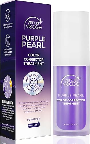 Venus Visage Pasta de dientes Color Corrector Purple - Dentífrico blanqueador púrpura deslumbrante para eliminar manchas - 1.0 fl oz