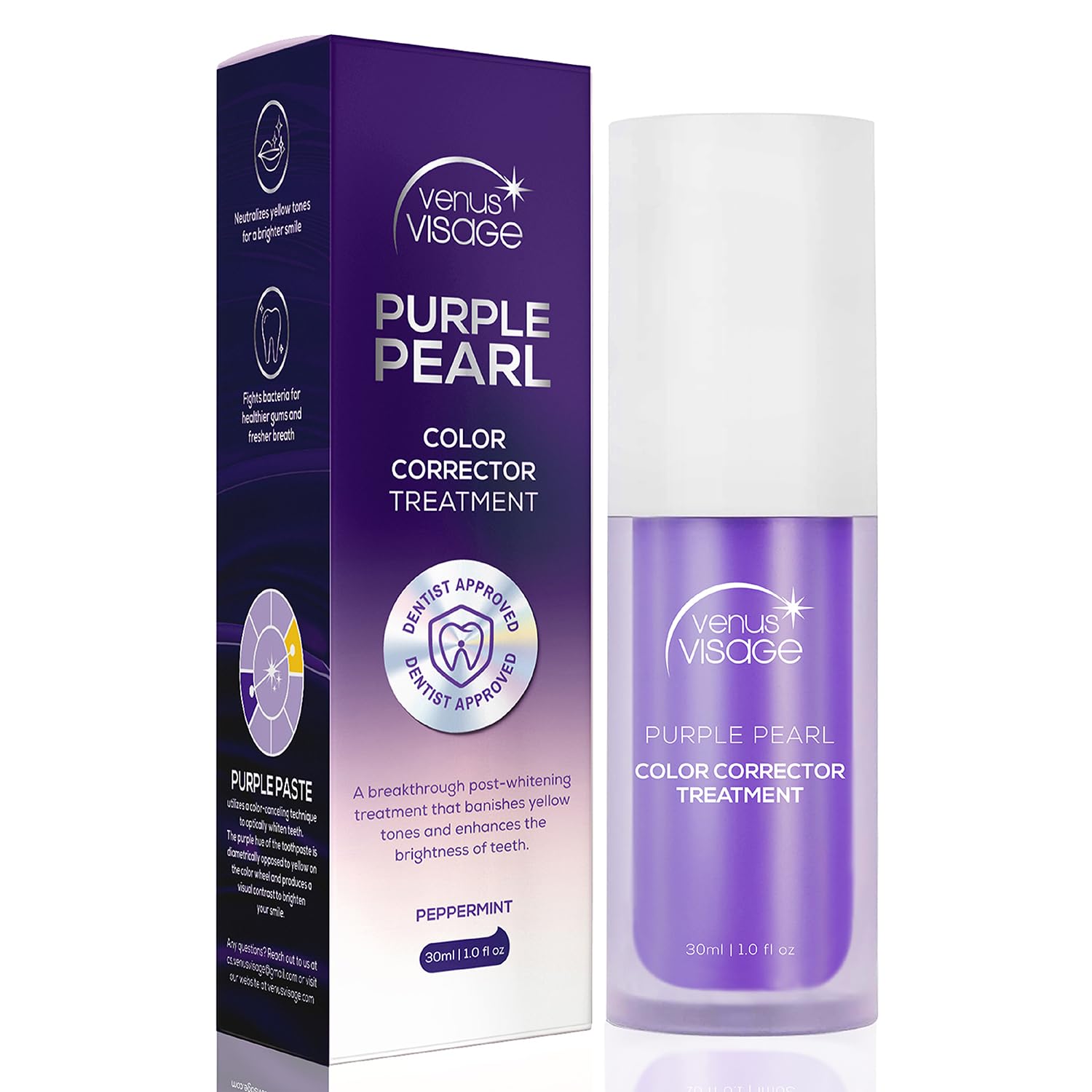 VENUS VISAGEColour Corrector Purple Toothpaste - Purple Whitening Toothpaste - Dazzling Purple Toothpaste for Teeth Whitening and Stain Removal - Purple Teeth Whitening Toothpaste (30 ml)