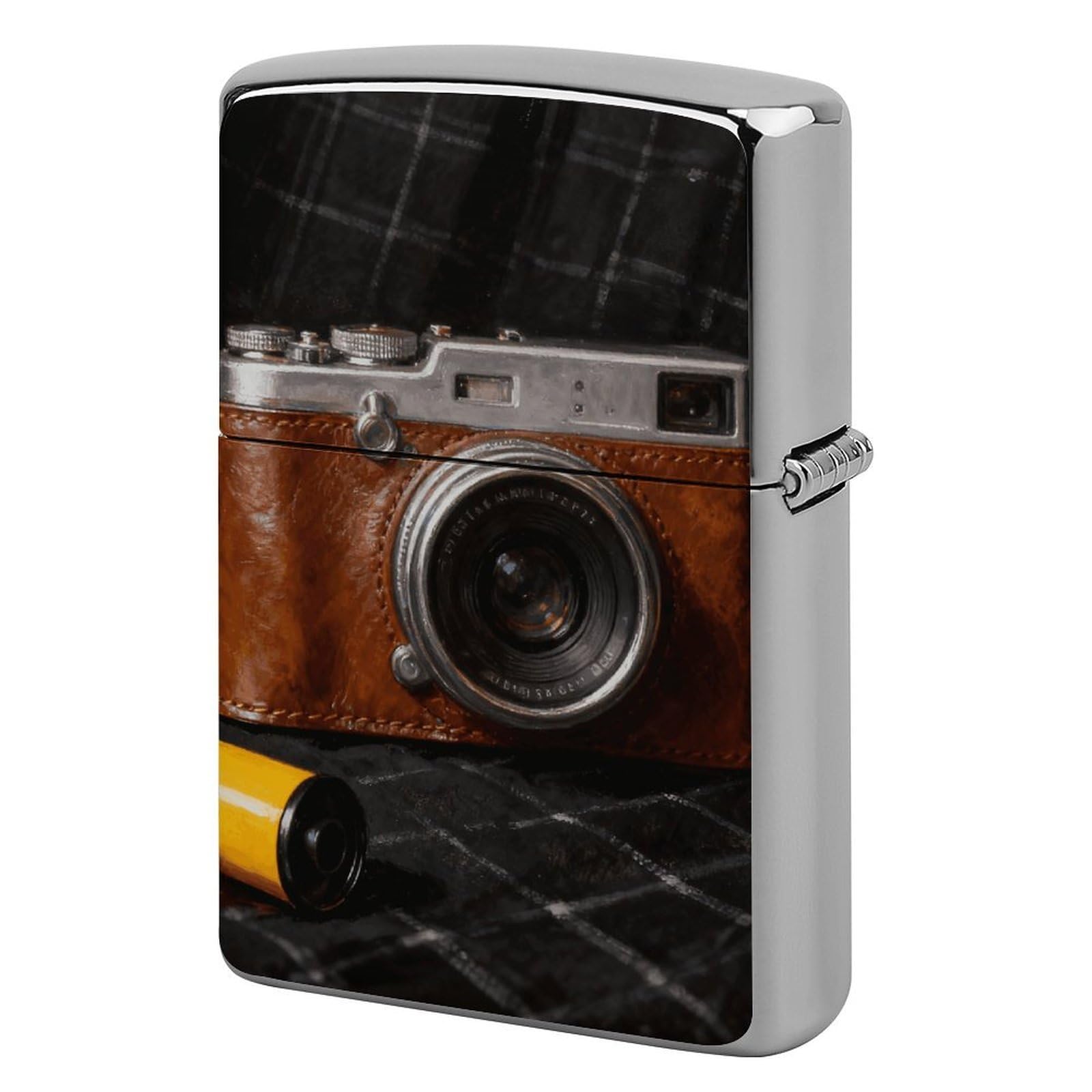 Vintage Camera with Film Lighter Case Cover Vintage Metal Lighter Sleeve Reusable Lighter Protective Cover Decorative Lighter Holder Birthday Gifts for Men Women