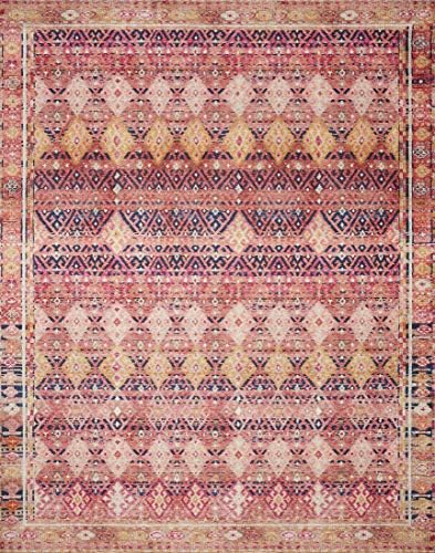 Loloi Layla Collection, LAY-15, Magenta/Multi, 5'-0" x 7'-6", .13" Thick, Area Rug, Soft, Durable, Vintage Inspired, Distressed, Low Pile, Non-Shedding, Easy Clean, Printed, Living Room Rug
