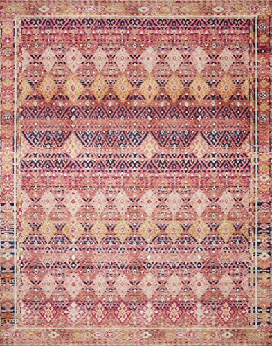 Loloi Layla Collection LAY-15 Magenta/Multi 2'-6" x 7'-6" .13" Thick Runner Rug, Soft, Durable, Vintage Inspired, Distressed, Low Pile, Non-Shedding, Easy Clean, Printed, Living Room Rug