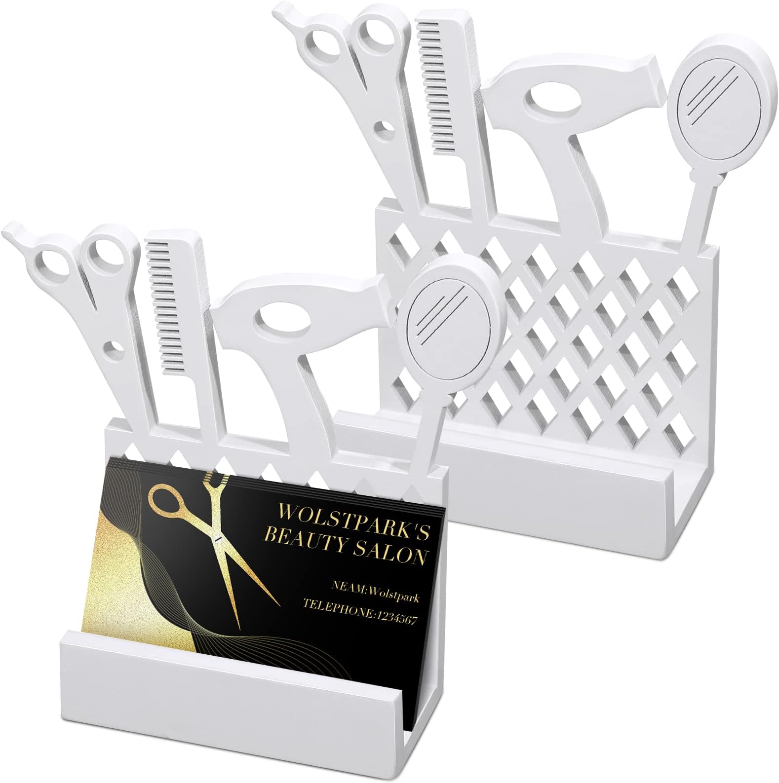 Lincia 2 Pcs Hair Stylist Business Card Holder Wooden Display Business Card Stand for Desk White Salon Gift for Beautician Hair Dresser Office Reception Tabletop Counter