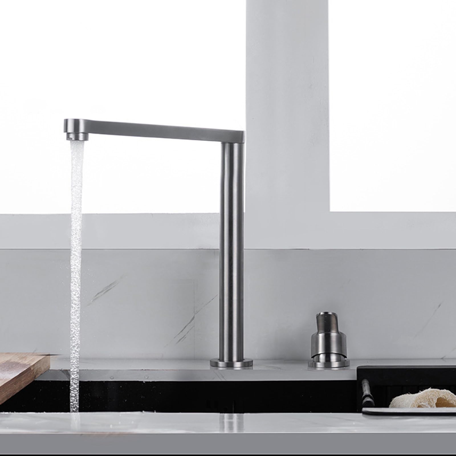 XJTNLB Grifo Cocina Plegable Bajo Ventana Cepillado Grifos de Cocina Fregadero Monomando Grifo Mezclador Cocina Fregadero Oculto de Elevación