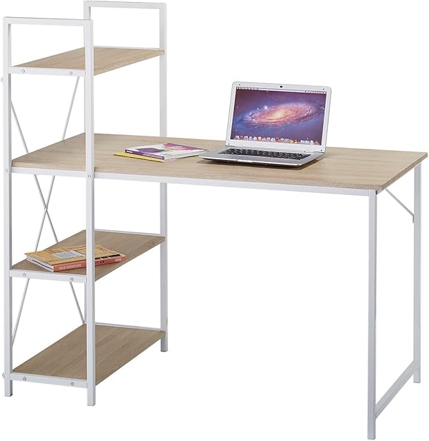 CherryTree Furniture 4-Tier Shelves Computer Desk Home Office Study Desktop Laptop Table Computer Workstation (Natural)