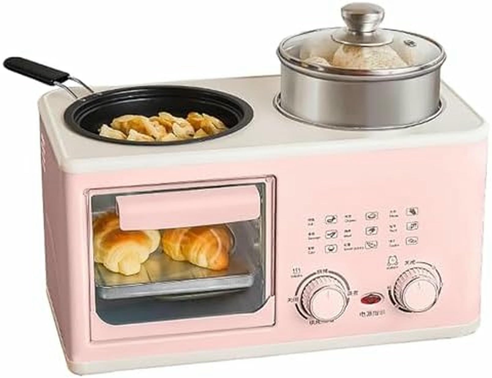Macchina Per La Colazione 4 In 1, Stazione Per Colazione Multifunzionale Da 1200 W Con Forno Da 8 Litri E Pentola Da 1 Litro, Vaporiera E Timer Per Piccole Cucine