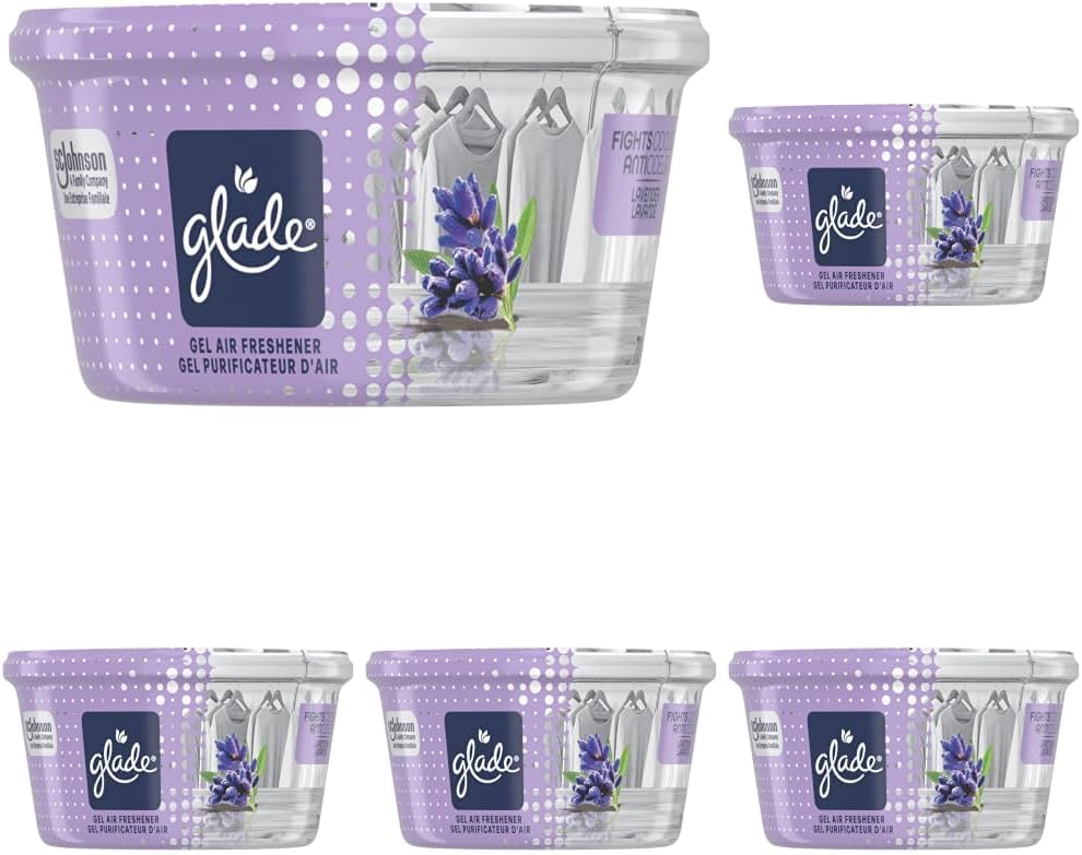 Glade Gel Air Freshener, Lavender, Long-Lasting Odor Eliminator, Adjustable Solid Gel for Home, Office, Bathroom & Car, 70g (Pack of 5)