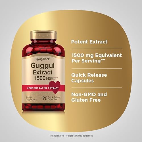 Miniatura 4 de Piping Rock Suplemento Guggul | 1500 mg | 90 Cápsulas | Extracto concentrado | Sin OMG, sin gluten