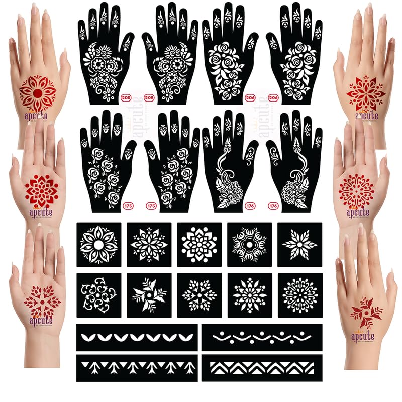 mehndi stencils reusable plastic Set of 22 pieces, mehandi stencils stickers tattoo for Women, Girls and Kids, Easy to Use in 4 Steps, 22p-S-430-image-10