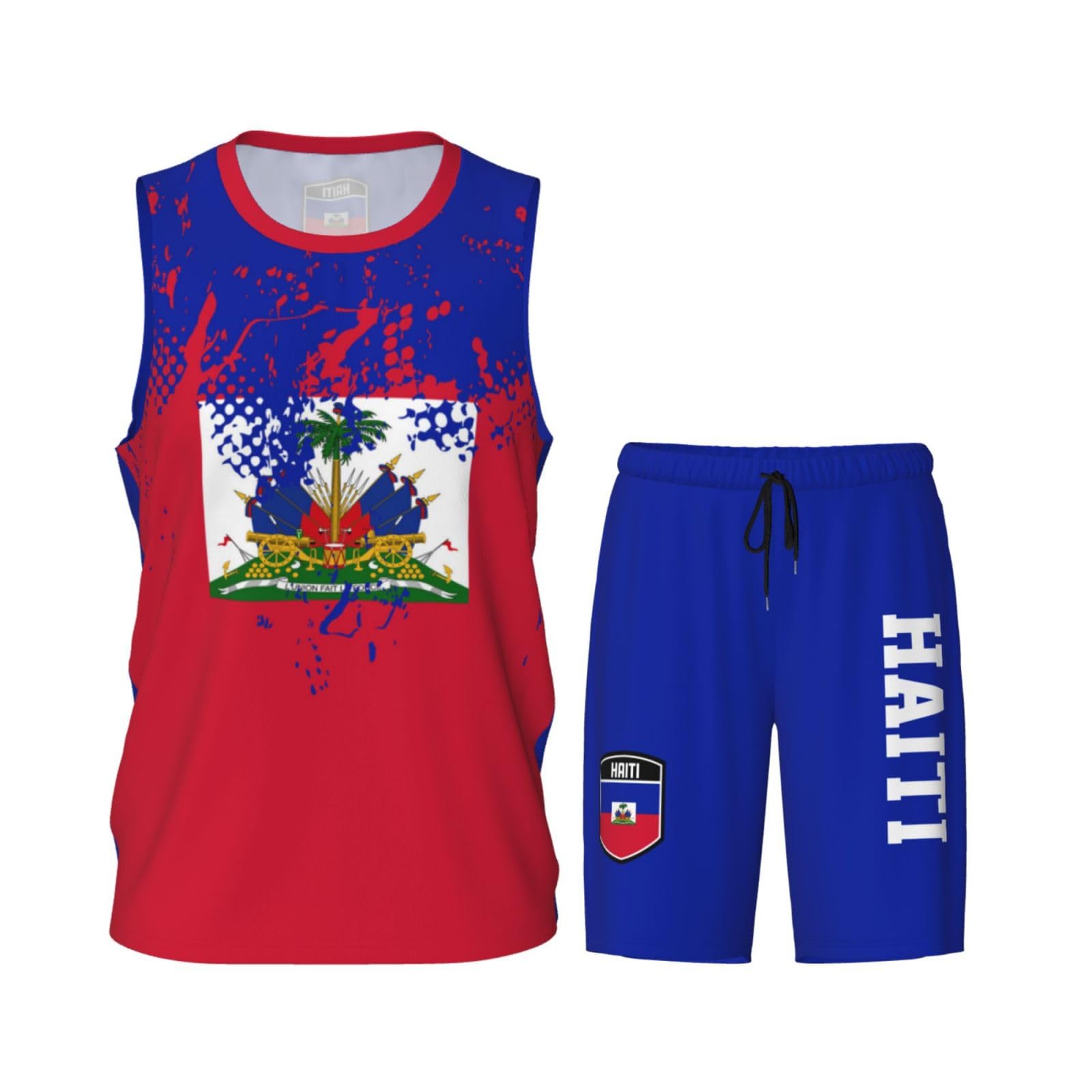 Haiti Flag Grain (2) Basketball Jersey Uniform Suit for Men Adults Training Athletic Set