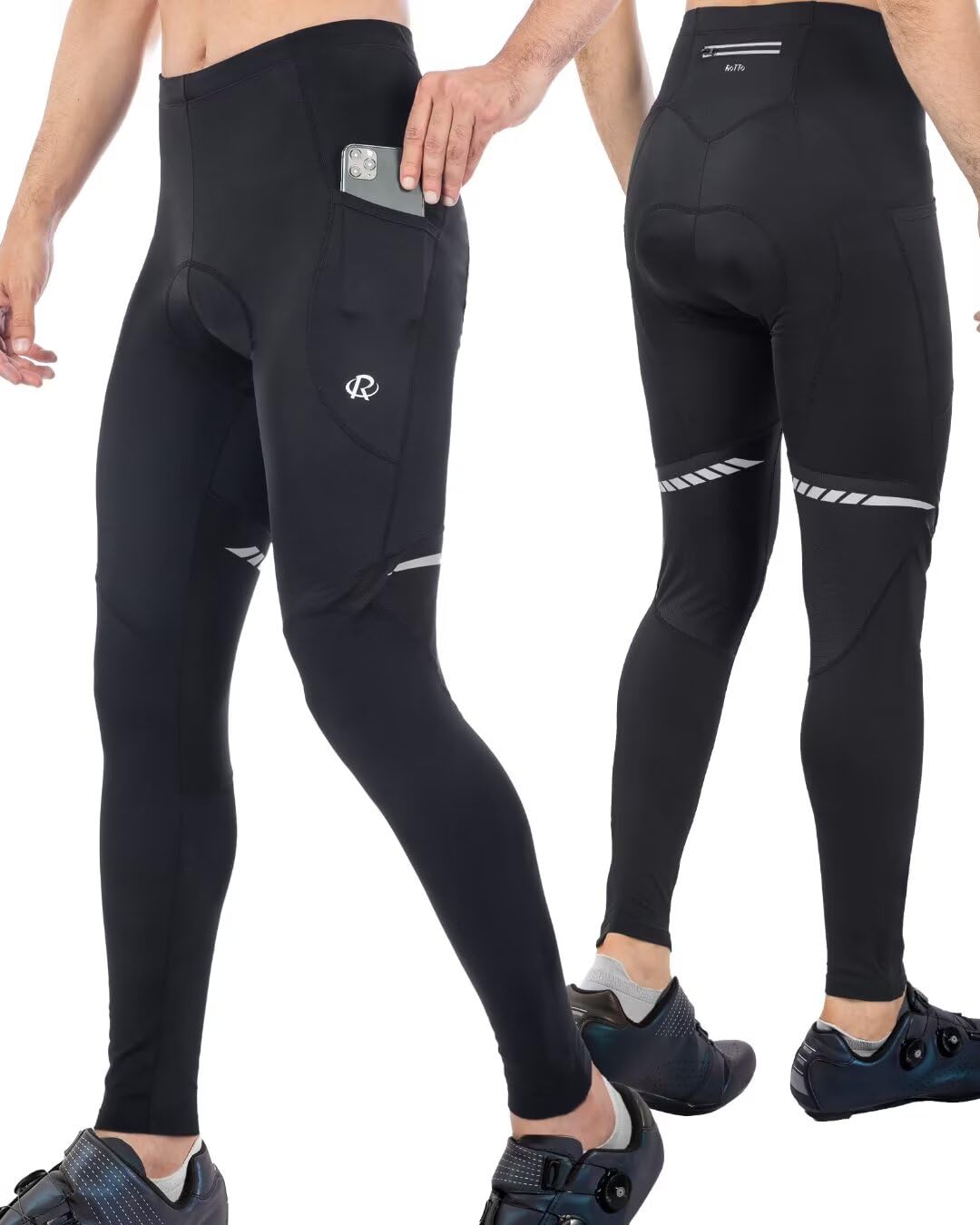 ROTTO Mens Cycling Tights Padded Biking Pants Bike Riding Leggings with Multiple Pockets, 3XL