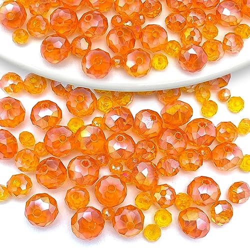 786pcs Crystal Glass Beads Gemstone Glass Beads Loose Beads Rondelle Crystal Beads Crystal Spacer Beads for DIY Craft Bracelets Necklace Earrings Jewelry Makings 3mm 4mm 6mm 8mm (Orange Red AB)