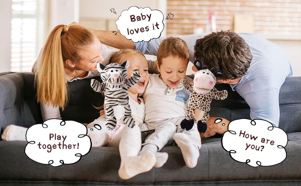 Miniatura 4 de Abbotson Marionetas de mano de jirafa de peluche, con boca movible abierta, perfectas para contar historias, enseñanzas, juegos de rol y compañeros..