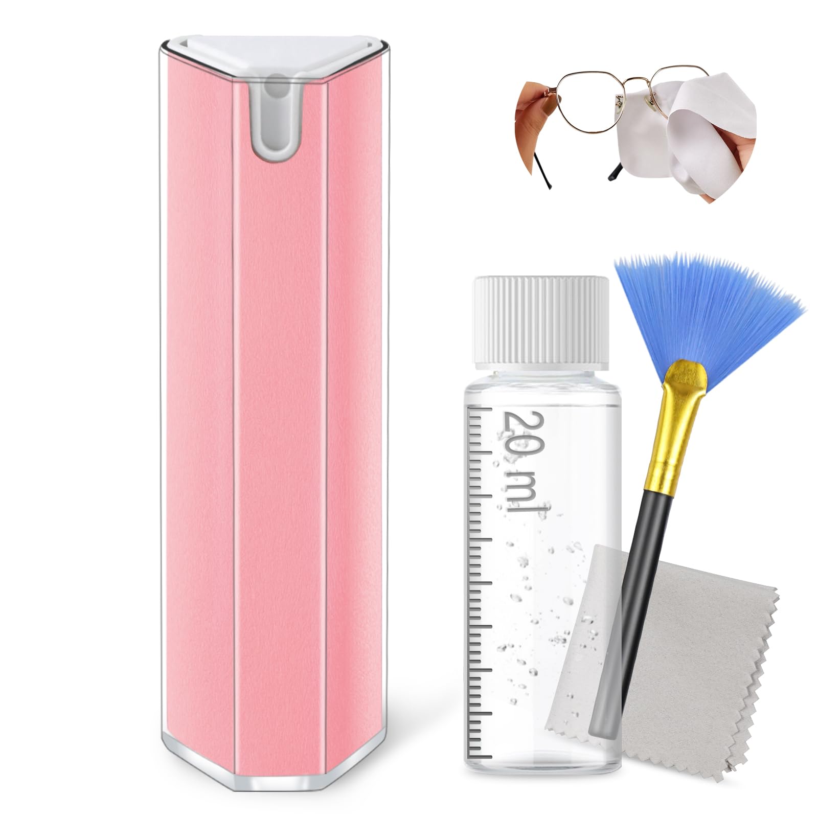 Nettoyeur d'écran tactile pour téléphone portable, tablette, Mac, voiture - avec recharge de 20 ml, brosse et outil de nettoyage - Rose (18 ml)