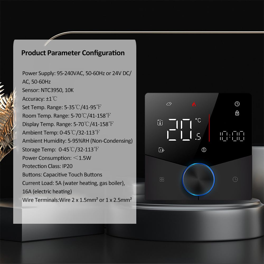 WiFi inteligentny termostat grzewczy, ekran dotykowy, wyświetlacz LCD, tygodniowa programowalna aplikacja, pilot zdalnego sterowania, zapobiegający zamarzaniu, precyzyjny regulator temperatury, do