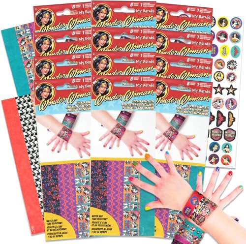 DC Comics Regalos de fiesta de Wonder Woman para niñas, paquete con 12 pulseras de Wonder Woman, paquetes de actividades para niños, suministros de fiesta de cumpleaños de Wonder Woman