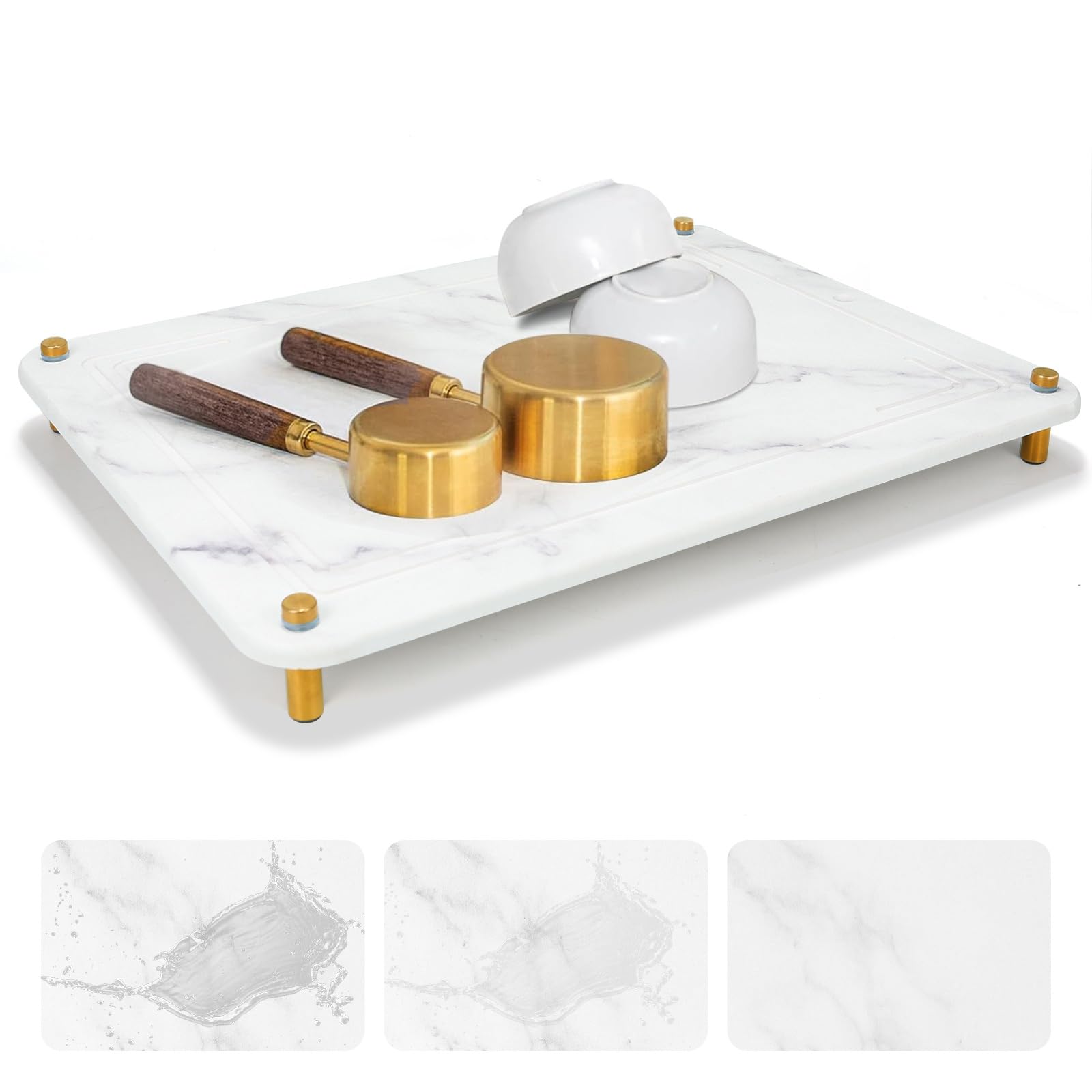 Dishes Drying Stone, Stone Drying Mat for Kitchen Counter, 15.7" ×11.8" Diatomaceous Kitchen Stone Drying Mat, Fast Drying Stone Mat for Kitchen Dishes Bottles, Texture Patterns