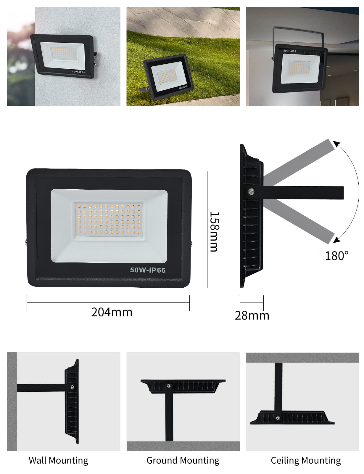 Focos LED Exterior 50W,Proyector LED 5000LM Foco LED,IP66 Impermeable 3500k Foco Proyector Led para Jardín,Garaje,Patio,Almacén,Estacionamiento(50W,Luz calida) | Exterior liderado por el foco para hogar, jardín, garaje, patio, almacén, terraza, aparcamien