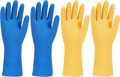 AZEN 2 pares de guantes de limpieza de goma, guantes de goma para lavavajillas, guantes de limpieza de cocina reutilizables para el hogar